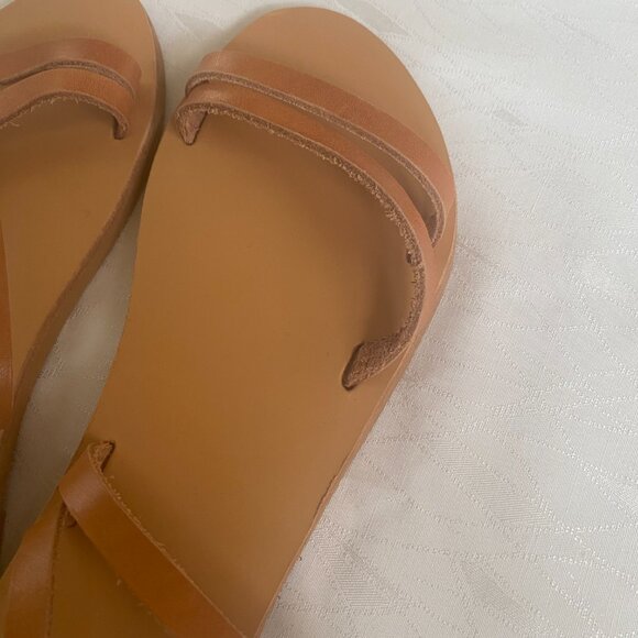 Women's Greek Leather Strappy Sandals Tan Beige Ankle Wrap Size EU 38 US 7.5 - Picture 5 of 10